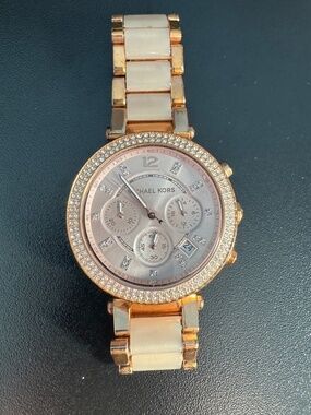 Michael Kors Parker Rose Gold-Tone Blush Acetate Watch